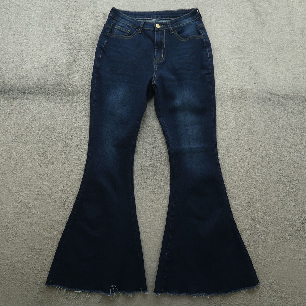 Women's Flare Jeans Size Small Blue High-Rise Stretch Denim 32" Inseam Dark Wash
